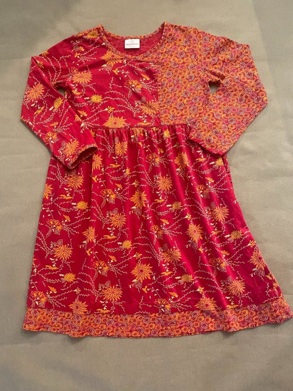 Hanna Andersson Girl's Kimono Dress sz 140 (10) Red Cotton Long Sleeve